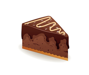 Cake of colorful set. This artwork showcases a whimsical cartoon design of a delicious piece of chocolate cake, rendered in playful candy style against a simple white backdrop. Vector illustration.