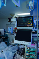New technology hospital room. Healthcare monitoring systems.