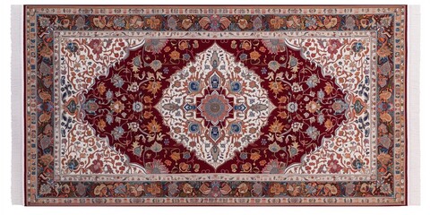 Top view old red Persian Asian carpet texture. abstract ornament classic Arabic pattern rug