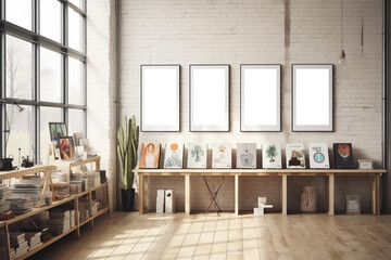 Mock up picture frame in modern interior background, Studio room