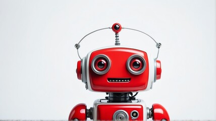 Cute red small smiling robot in plain white background from Generative AI