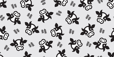 Cows illustration background. Seamless pattern. Vector. 牛のイラストパターン