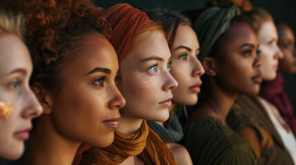 Diverse group of beautiful women from different races come together to create a diversity, strength and joy.