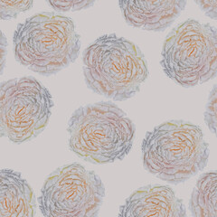 seamless pattern peony flower in white,yellow,orange,gray,lilac spring bud of an open flower
