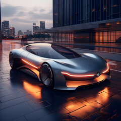 Conceptual Representation of a Modern Futuristic Car with Holographic Controls and Aerodynamic Design