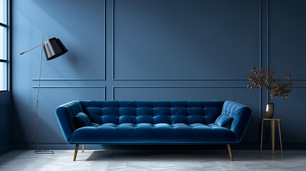 Luxury sofa with lamp in living room interior design, generative ai - obrazy, fototapety, plakaty