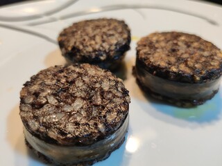 Morcilla de Burgos, comida tradicional española. Black pudding from Burgos, traditional Spanish...