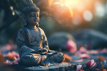 A slide background for showcasing spirituality and buddhism. Background image. Created with Generative AI technology - obrazy, fototapety, plakaty