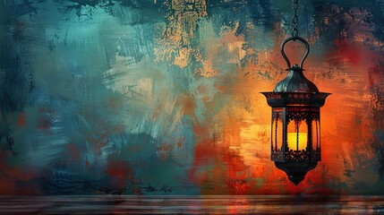 Ramadan Kareem background with beautiful illuminated arabic lamp. Vector illustration