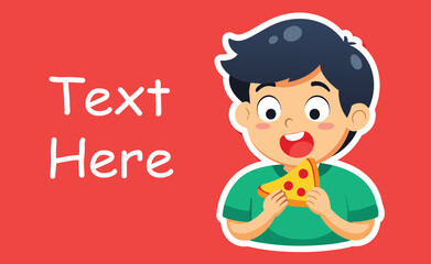 Child eating pizza colorful illustration 