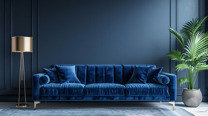 Luxury sofa with lamp in living room interior design, generative ai
