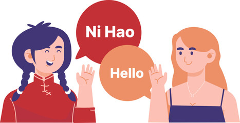 Chinese female character greets saying ni hao using her regional language on world mother tongue day © Monsters Visual