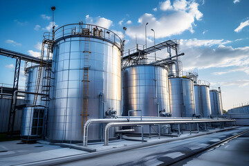 Obraz premium Large Stainless Steel Tanks in an Industrial Industry