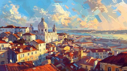 Lisbon illustration. Capital of Portugal. - obrazy, fototapety, plakaty