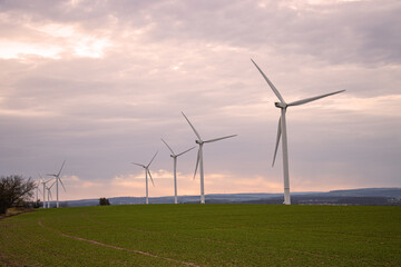 Wind turbines in a wind farm to generate clean energy. This wind farm is in Schleswig Holstein...