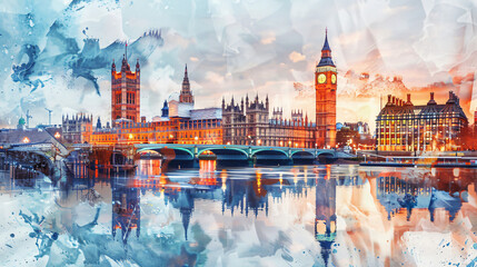London city Europe in watercolor style.