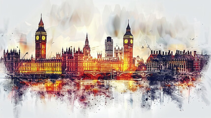 Fototapeta na wymiar London city Europe in watercolor style.