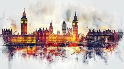 Rolgordijnen London city Europe in watercolor style. © Salman