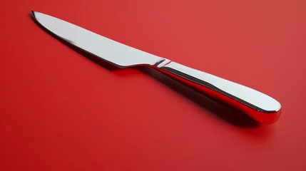Fotobehang 3D render of a paring knife with a small, precise blade for intricate cutting tasks, showcased on a vibrant red background © Amil