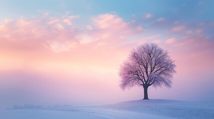 Lonely tree on a winter background 