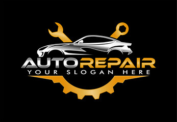 auto repair vector logo badge emblem design template isolated on black background