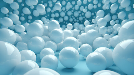 Lots of white balls in a blue room