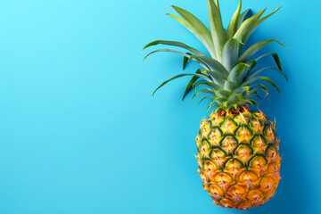 Fruits Made From Paper. Hand Crafted Pineapple. Healthy eating concept. pineapple On a bright blue background. Cubic fruits. Isolated fruit on a bright background. Banner with place for text.