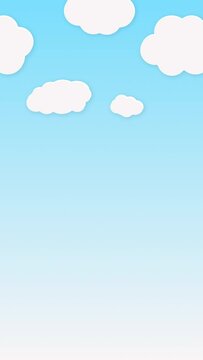 4k animated blue sky with moves 2d white clouds. Seamless looping light animation. Cloudscape nature background. Cartoon cloudy floating. Cute mobile vertical the movement landscape. Children spring