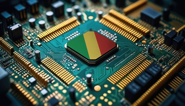 Republic of the Congo flag on a processor, CPU or microchip on a motherboard. Concept for the battle of global microchips production.