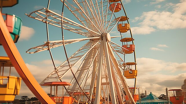The majestic Ferris wheel rides against the backdrop of a clear sky