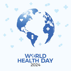 Immerse yourself in the spirit of World Health Day with a captivating backdrop featuring a globe map intertwined with the iconic pharmaceutical symbol. 
