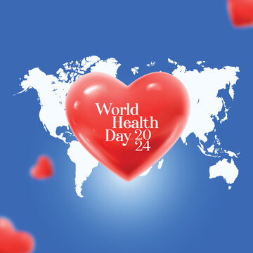 Celebrate World Health Day by envisioning a heart intertwined with a map in the backdrop, conveying a profound message of health reaching every corner of the globe. 