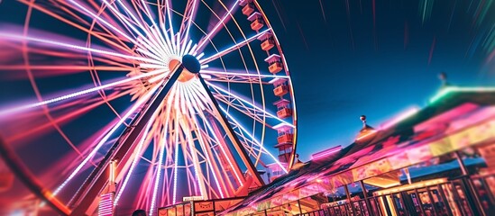 Ferris wheel with colorful lights at night - obrazy, fototapety, plakaty
