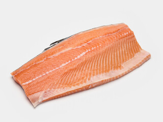 salmon fillet on skin isolate on white background
