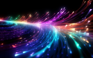 Fototapeta premium An abstract image of fiber optic cables glowing with multicolored lights, representing the speed of data transmission