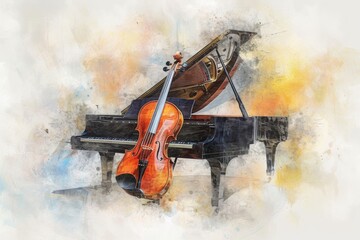 Abstract violin and piano painting wallpaper