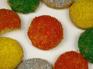 Classical colored sugar cookies, holiday baking   