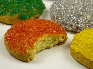 Classical colored sugar cookies, holiday baking   