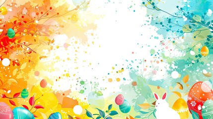 easter theme background, beautiful watercolor design with eggs and bunny and leaves 