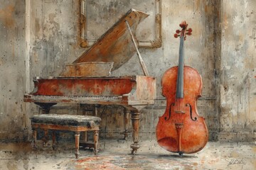 Abstract violin and piano painting wallpaper