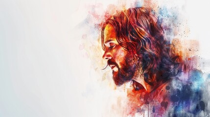 Serene Savior: Watercolor Jesus on a White Copy Space Background