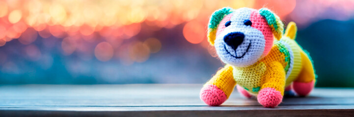 Crochet toy handicraft homemade threads. Selective focus.