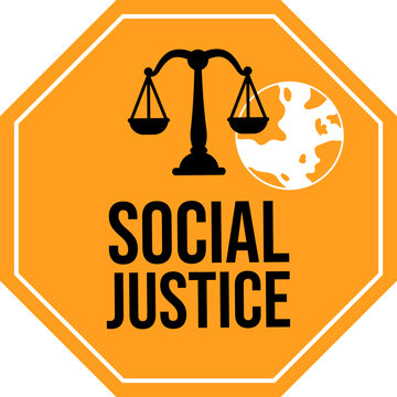 Orange badge Sign Symbol of worldwide social justice with scale illustration