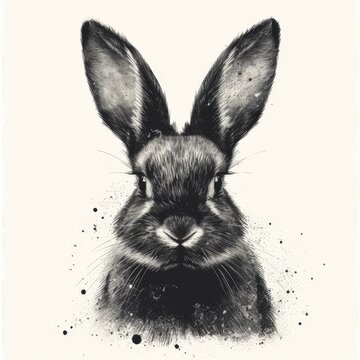 a black and white drawing of a rabbit