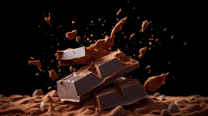 Chocolate background, melted chocolate chips splash