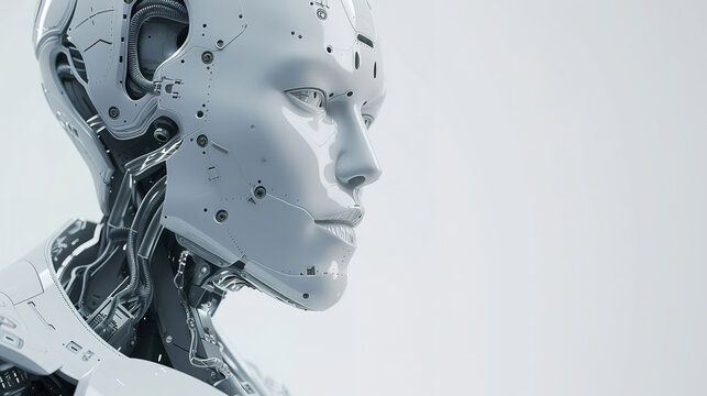 Artificial Intelligence, Communication and Technology Concept , robot, white backgound, with empty copy space