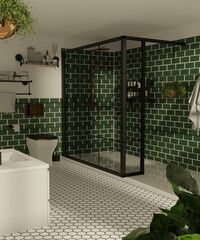 Green Bathroom, 3D render, visualization - obrazy, fototapety, plakaty