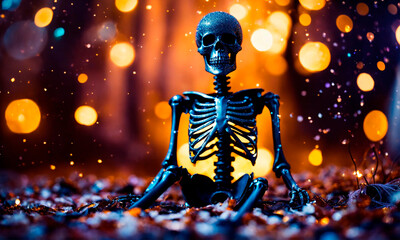 Beautiful background with skeleton for Halloween. Selective focus.