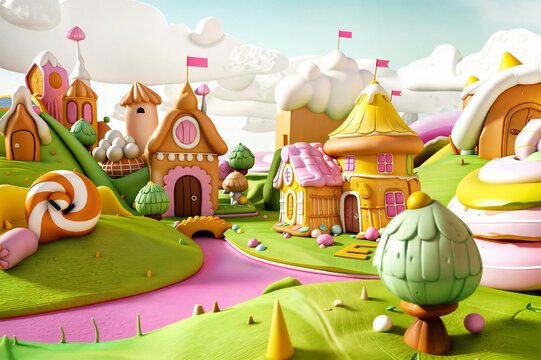 Whimsical Candyland Village with Sweet Treat Houses