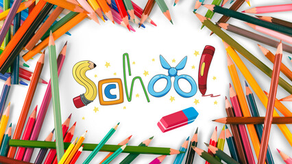 School Coloured Pencils Drawing